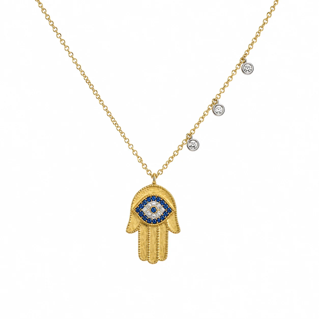 Collar Mano de Fátima con Zafiros y Diamantes