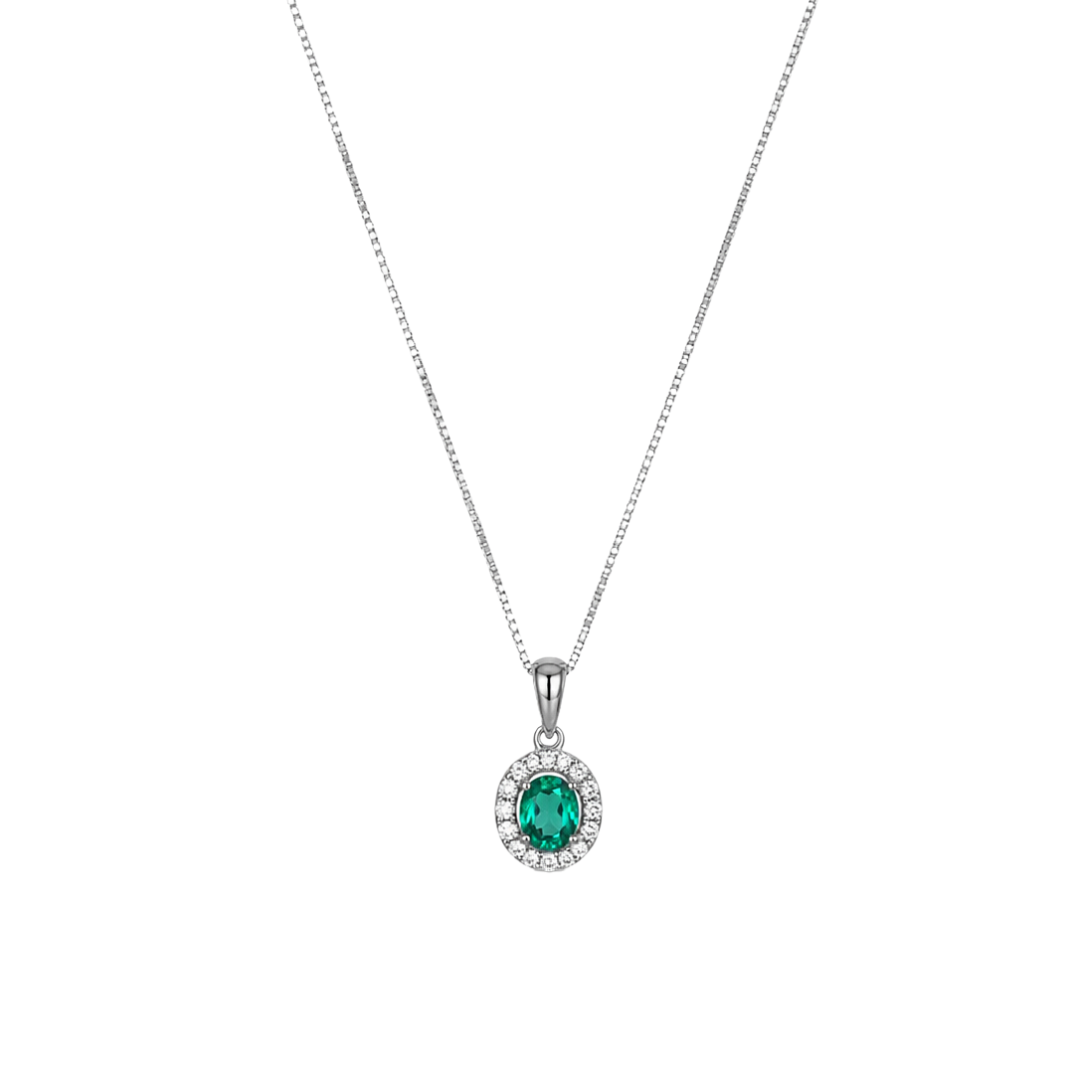 Colgante Esmeralda Oval con Halo de Diamantes