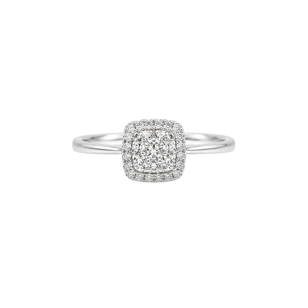 Anillo Halo Cuadrado de Diamantes