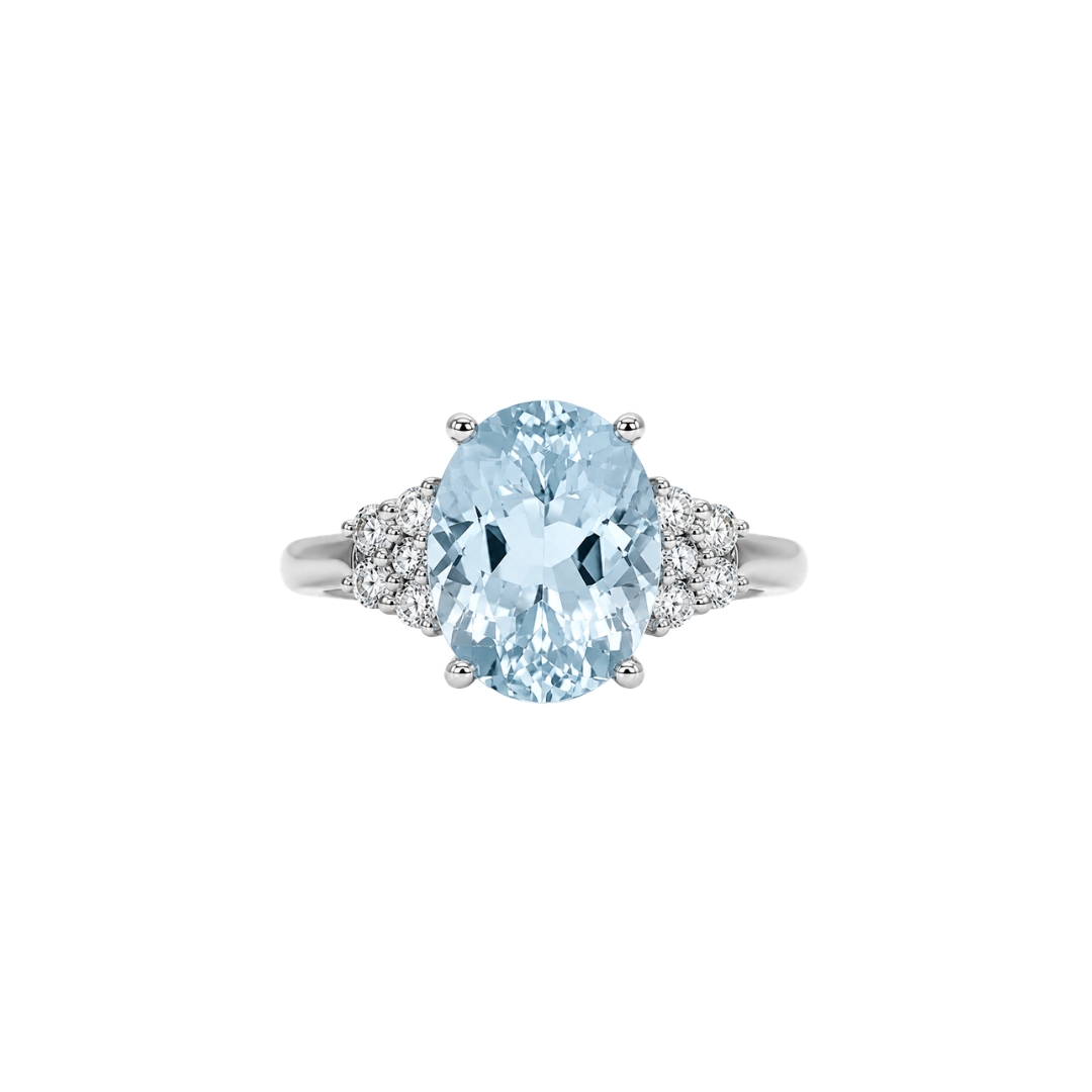 Anillo Diamantes y Aguamarina