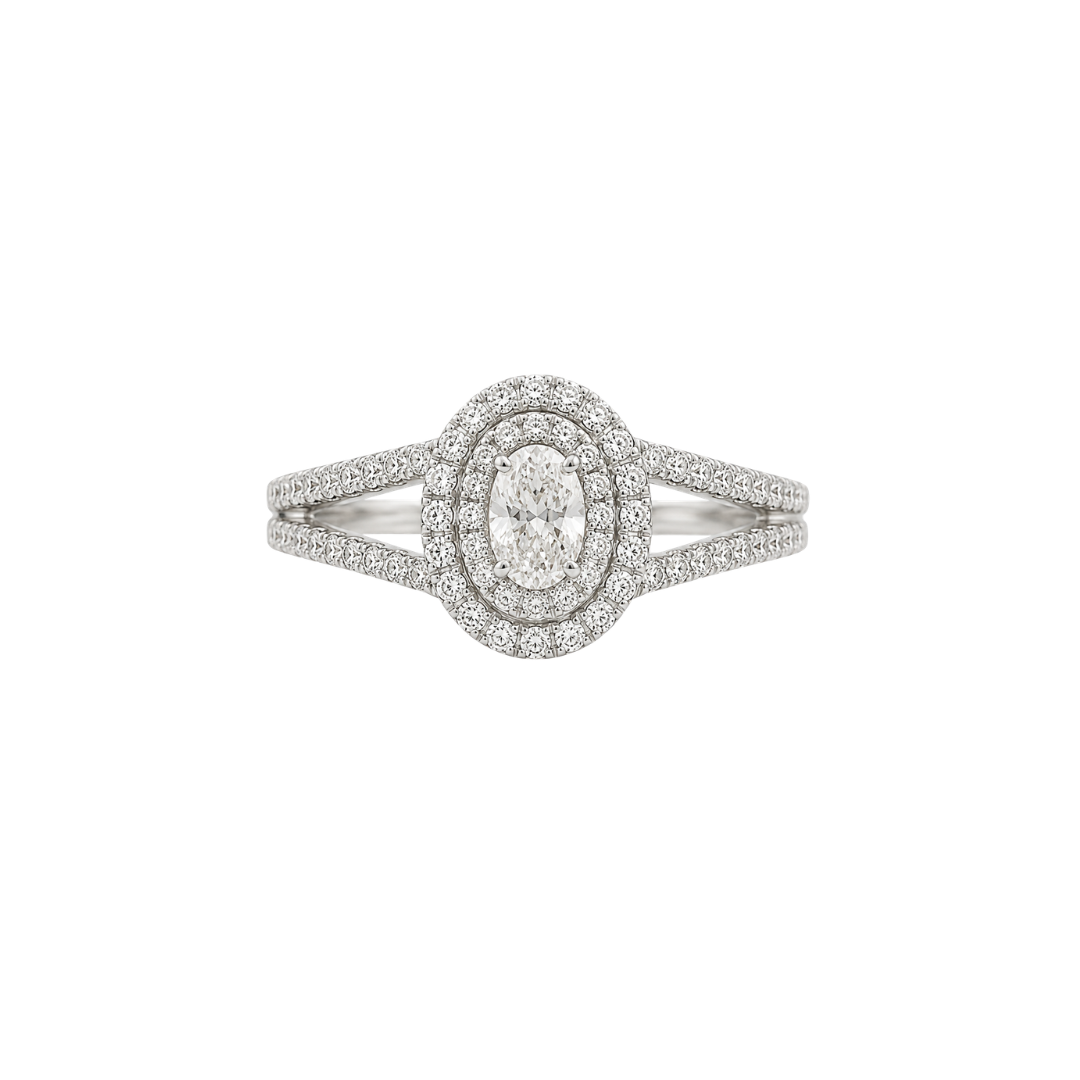Anillo Solitario Oval Doble Banda