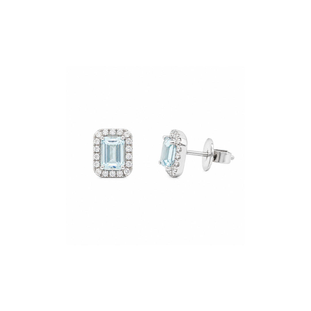 Aros Aguamarina y Diamantes