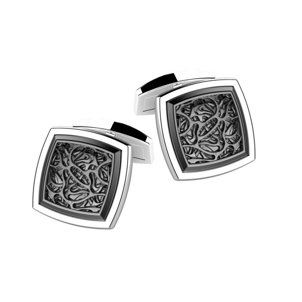 Colleras de plata 925 cuadradas con ornamentos. Marca Italiana, Zancan.