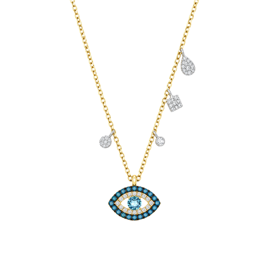Collar Ojo Protector con Zafiros y Diamantes Bicolor