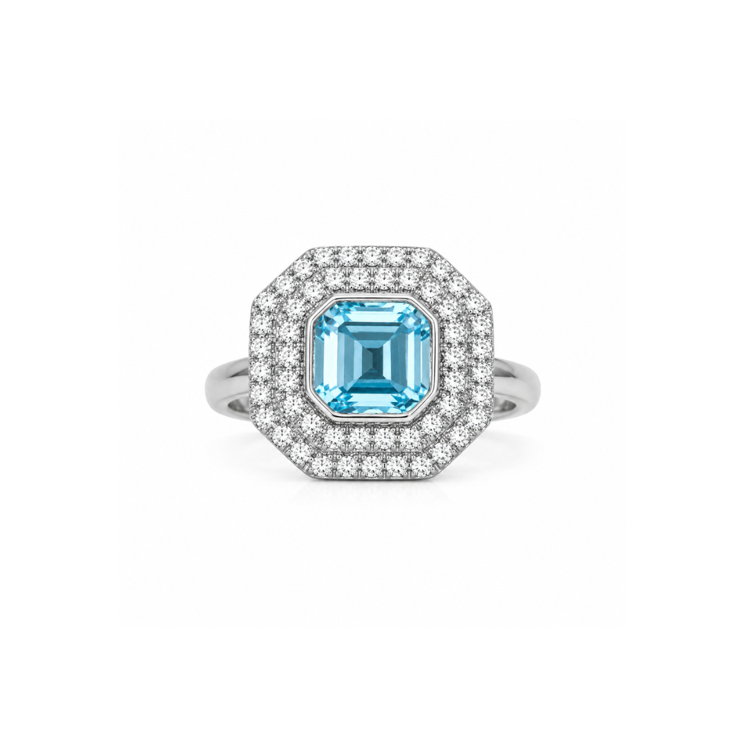 Anillo Octagonal Topacio y Diamantes