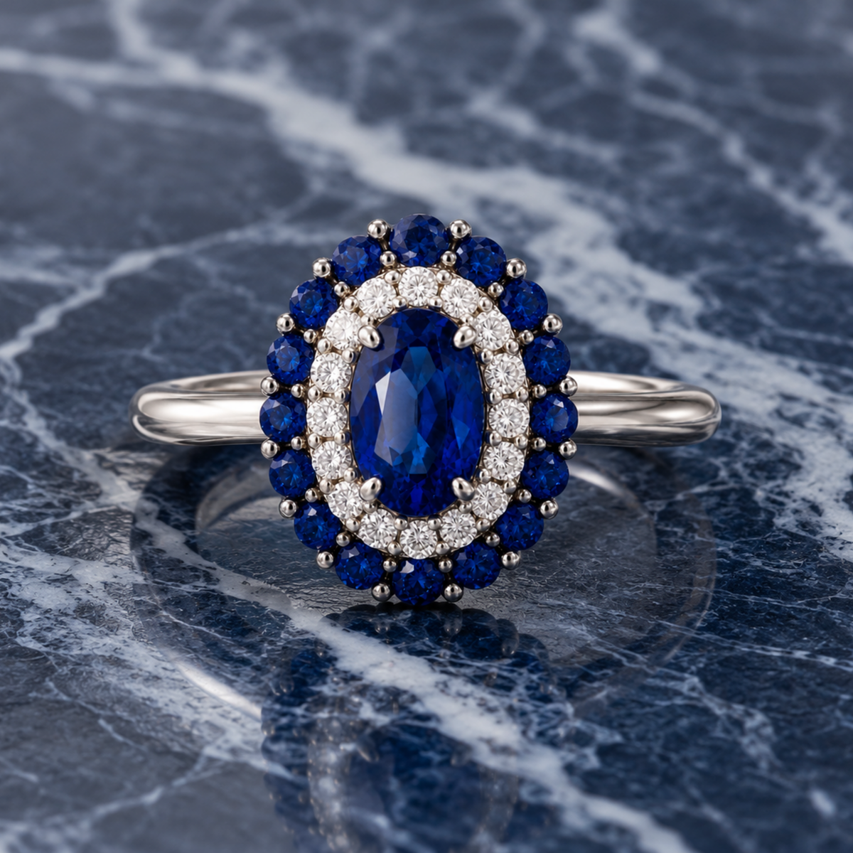 Anillo Zafiro doble Halo